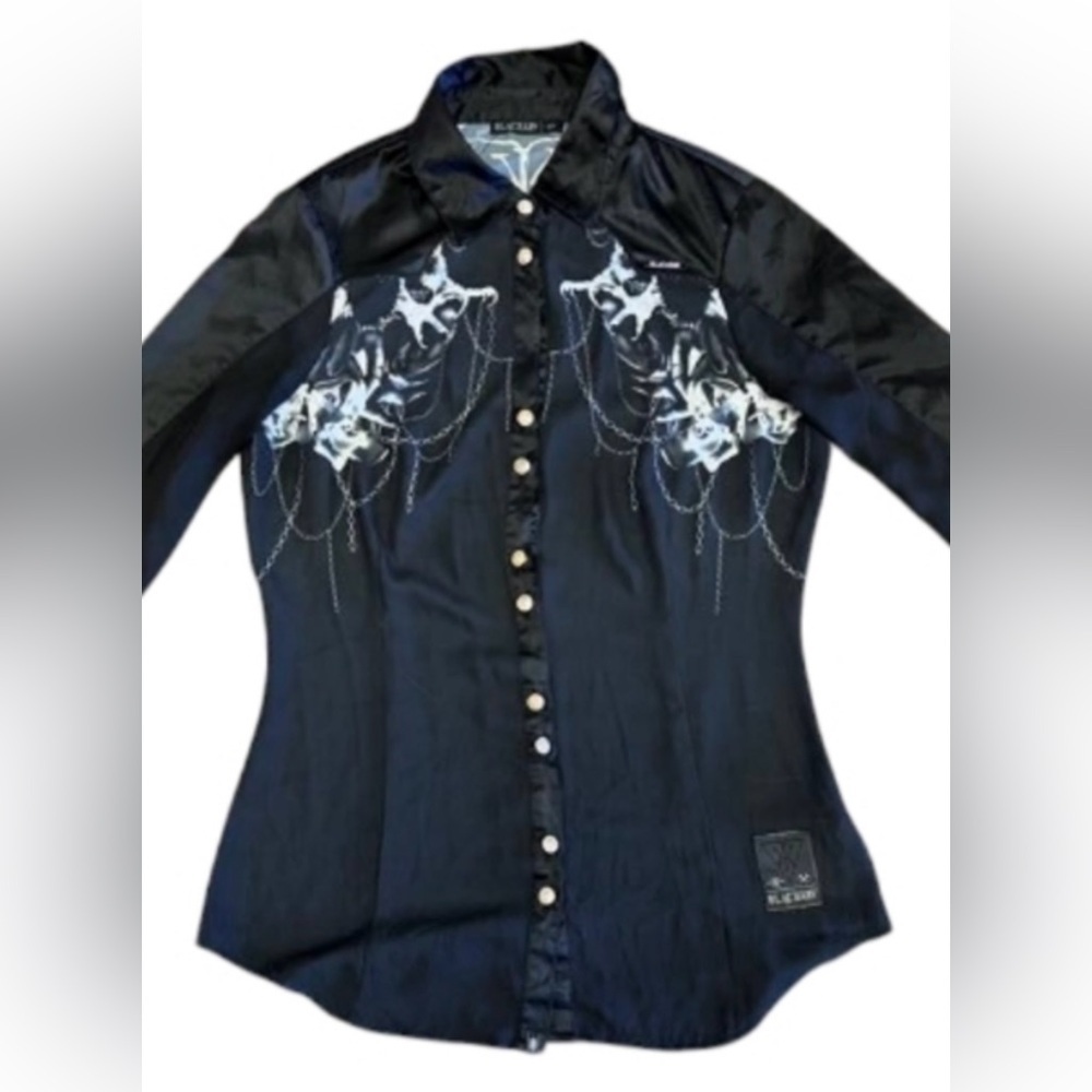 Blackarv EUC Long Sleeve Sheer Black Top Size Small